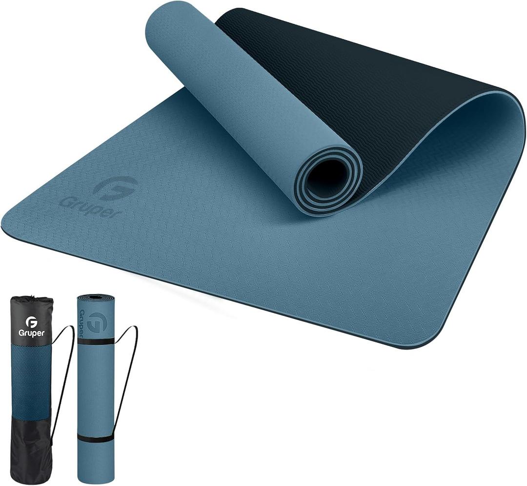 Yoga Mat Non Slip, Eco Friendly Fitness Exercise Mat with Carrying Strap,Pro Yoga Mats for Women,Workout Mats for Home, Pilates and Floor Exercises (0.31*24*72 Inches, Grey Blue / Black)