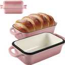 9 x 5 Inch Bread Pan Enameled Cast Iron Loaf Pan with Lid for Baking, 2 in 1 Non-stick Sourdough Bread Loaf Pan for Homemade Bread, Oven & Stovetop Safe for Gas, Electric & Induction, Pink