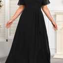 Talisea Plus Size Formal Dresses - Wedding Guest Bridesmaid Evening Prom Chiffon V Neck Ruffle Short Sleeves Long Dress Women (Black). Size 18W