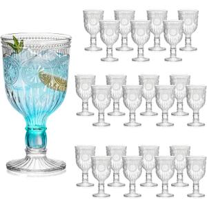 12 Oz Vintage Wine Glasses Goblets Drinking Glasses Sunflower Embossed Glassware Plastic Champagne Flutes Unbreakable Wedding Toasting Glasses Party Wine Cups for Bridal Shower Party (24, Clear)