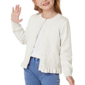 GRACE KARIN Girls Long Sleeve Cardigan Sweater Girls Button Closure Knitted Cable Cardigan 6Y  (White)
