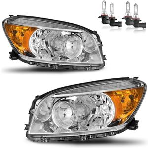 Headlights Assembly for 2006 2007 2008 Toyota RAV4 Halogen Headlamp Replacement, High/Low Beam W/Bulbs, Driver & Passenger Side