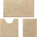 HOMEIDEAS 3 Pieces Bathroom Rugs, Ultra Soft Non Slip Absorbent Chenille Toilet Bath Mat Set (Beige) (1'8" x 2'8" (17"x24"+20"x32"+U Shape 20"x24"))
