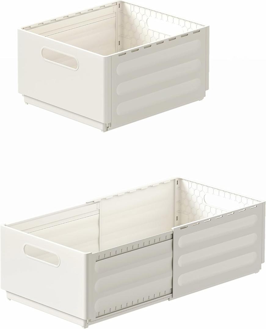 2 Pack Expandable Plastic Storage Boxes, Multi-Purpose Folding Organizer, Drawer Storage Divider For Bedroom, Kitchen And Snack Storage (XL)