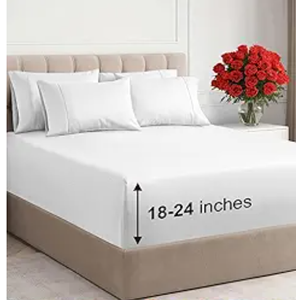 LuxClub 4 PC California King Sheet Set, Deep Pockets Wrinkle Free Cooling Bed Sheets Hotel Bedding for Women, Men, Includes 1 Fitted Sheet, 1 Flat Sheet and 2 Pillowcases-White