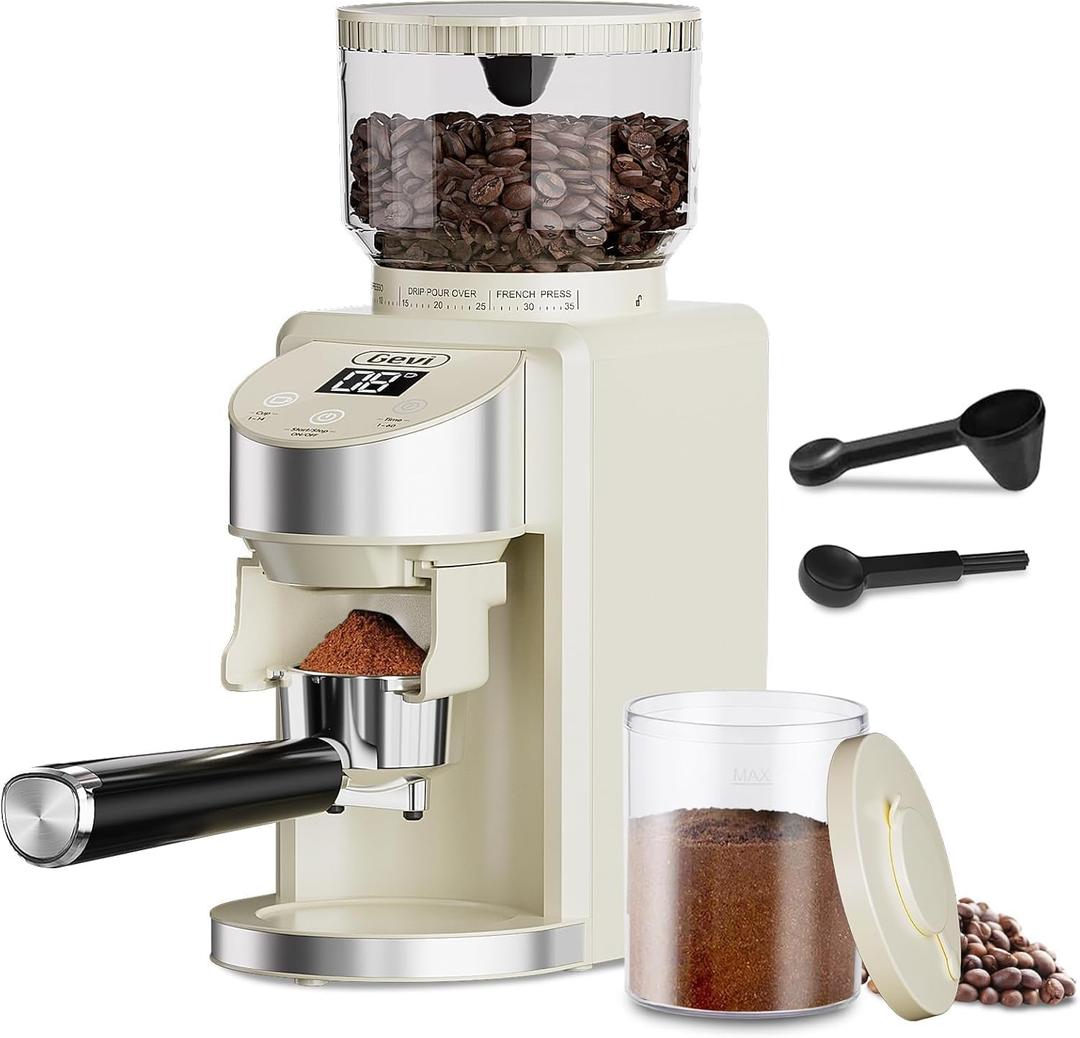 Gevi Conical Burr Coffee Grinder, Adjustable Burr Mill with 35 Precise Grind Settings, Anti-Static, Coffee Grinder Electric for Espresso/Drip/Percolator/French Press/American/Turkish Coffee Makers (Beige)