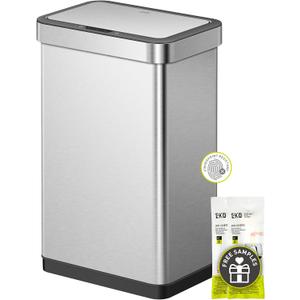 EKO EcoNova 13.2 Gallon/ 50L Automatic Sensor Kitchen Trash Can, Stainless Steel Touchless Garbage Bin with Soft-Close &Stay-Open Lid, Fingerprint-Resistant