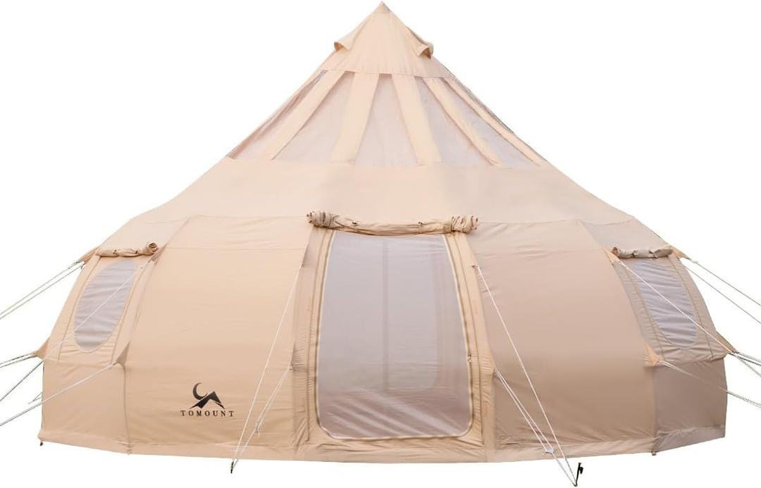 TOMOUNT Canvas Tent with Rainfly with Stove Jack Bell Tent Yurt Glamping Tent with TPU Transparent Roof for Family Camping