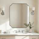 ANDY STAR 28x36 Inch Brushed Nickel Mirror, Silver Bathroom Mirror for Over Sink, Rounded Notched Corner Mirror in Anti-Rust Stainless Steel Thin Frame, Wall Mount Vertically or Horizontally