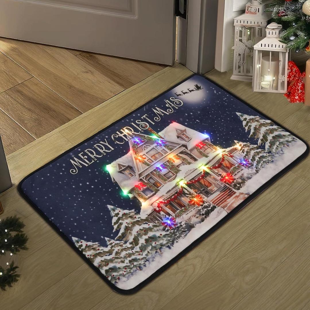 Christmas Doormat 17x29 inches, Christmas Eve Welcome Doormat, Door Welcome Decoration, Non-Slip Short Plush Indoor/Outdoor Entrance Doormat Decoration