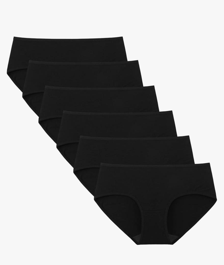 INNERSY Womens Underwear Cotton Hipster Panties Regular & Plus Size 6-Pack,L, Black