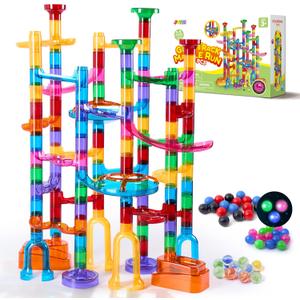 JOYIN 137Pcs Glowing Marble Run - Construction Building Blocks Toys with 15 Glow in The Dark Plastic Marbles, STEM Toy Presents for Boys and Girls, Gift for Christmas