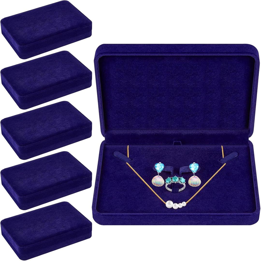 6 Pcs Large Jewelry Set - Necklace, Ring, Earring, Pendant Gift Box - Flannelette Jewelry Case for Traveling (Navy Blue)