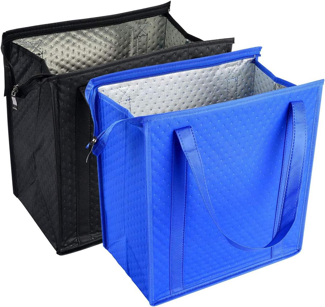 2PCS Refrigerator Grocery Bag,Cooler Bag,Zipper,Black,Blue, Medium