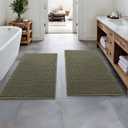 MIULEE Set of 2 Waffle Bathroom Runner Rugs, Boho Bath Rugs Non Slip, Super Absorbent Runner Bath Mats, Rubber Backed Shower Mats for Hallway Bedroom Laundry Room, Green, 2'x4'(24x48 Inch)