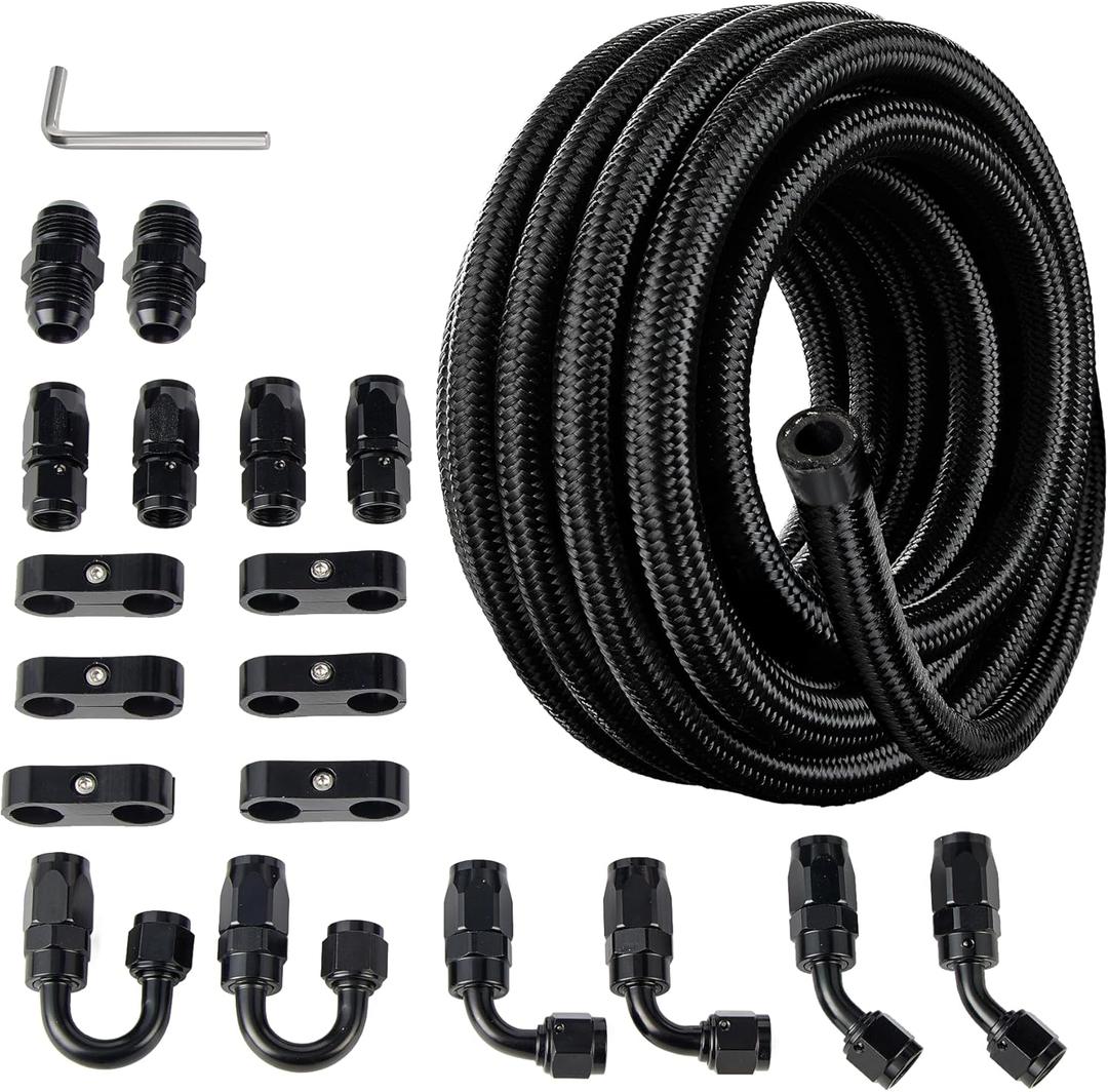 EVIL ENERGY 4AN Fuel Line Kit, 4AN Nylon Braided Fuel Line Hose Fitting Kit CPE 10FT Black