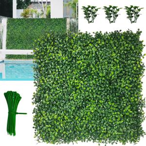 Artificial Grass Wall Panel,10"x 10"(16P) 4-Layer Leaf UV-Anti Greenery Faux Boxwood for Indoor,Outdoor Patio Balcony Privacy & Ivy Fence Covering Privacy, Garden, Backyard Wall Backdrop Decor (10"x10" 16)