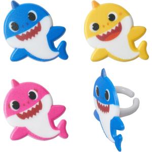 DecoPac Pinkfong Baby Shark 24 Cake Toppers - Blue, Pink, Yellow Cupcake Decorations for Birthday Celebrations