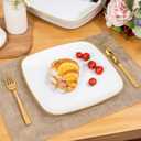 bUCLA 50PCS White and Gold Plastic Plates Disposable - Square Gold Heavy Duty - Include 25 Each (Dinner & Dessert) Plates for Party & Wedding