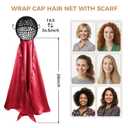 Wrap Cap Hair Net And Scarf, 2 In 1 Heatless Silk Press Wrap For Hair, Adjustable Silk Shower Cap For Sleeping, Hair Wraps Net For Women Black Hair Care, Wraps Cap Bonnet Attached,Durag, Red