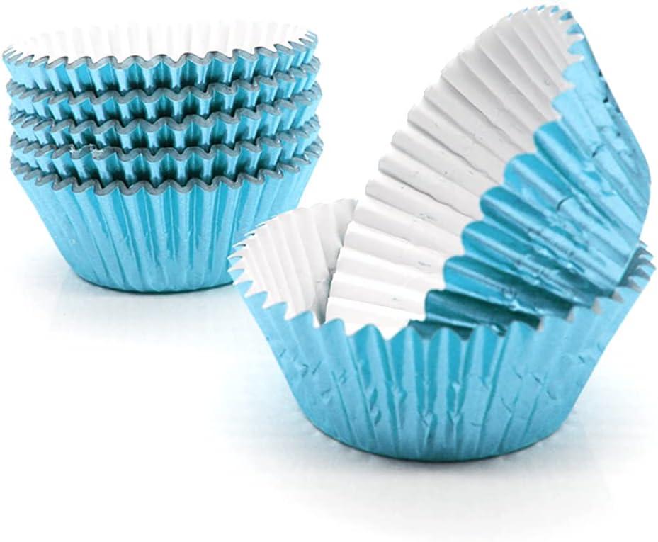 Cupcake Liners Light Blue,GOLF 100 Pack Standard Size Silver Foil Cupcake Liners Wrappers Metallic Baking Cups,Muffin Paper Cases