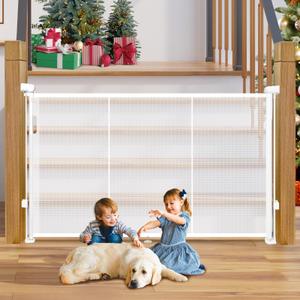 42" Extra Tall Retractable Baby Gates Dog Gate for Stairs, 55" Wide Mesh Baby Gate Pet Gate with Support Rods for The House, Child Safety Gates for Doorways, Hallways, Deck, Porch, Indoor, Outdoor