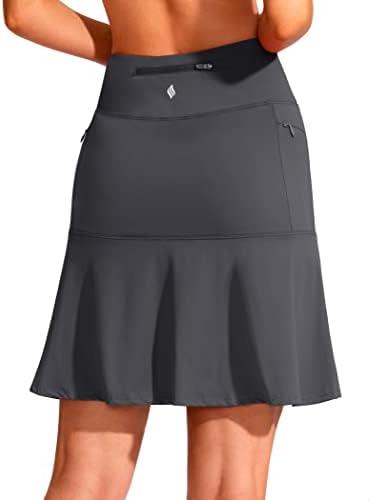 SANTINY 19" Golf Skorts Skirts for Women Zipper Pockets Knee Length Skort Women's High Waist Athletic Tennis Skirt M