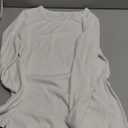 Roselux Womens Long Sleeve Stretch Crewneck Ribbed T-Shirt Fitted Casual Basic Tops (Medium) White