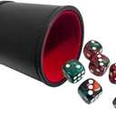 PU Leatherette Dice Cup with 6 D6 Red and Green Dice for Yahtzee Farkle Bar Party Dice Games