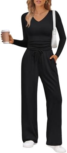Trendy Queen 2 Piece Lounge Sets for Women Fall Outfits 2025 Fashion Two Piece Sweatsuits Business Casual Outfits Clothes, Black, XL