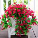 Artificial Faux Hanging Flowers Plants for Outdoor Outside Summer Decoration, 2 PCS Fake Silk Hotpink Orchid Long Vines UV Resistant Realistic for Home Porch Patio Balcony Window Planter Pot
