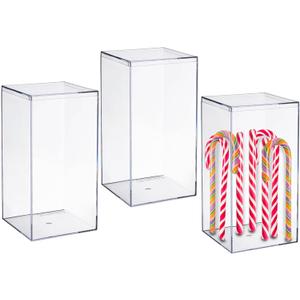 Hammont Rectangle Acrylic Box - Shelf Organizer Bins - Clear Storage Containers - Candy Party Favors | Bathroom Storage | Makeup Cosmetic Organization | Tall: 4"x4"x8" (3 Pack)