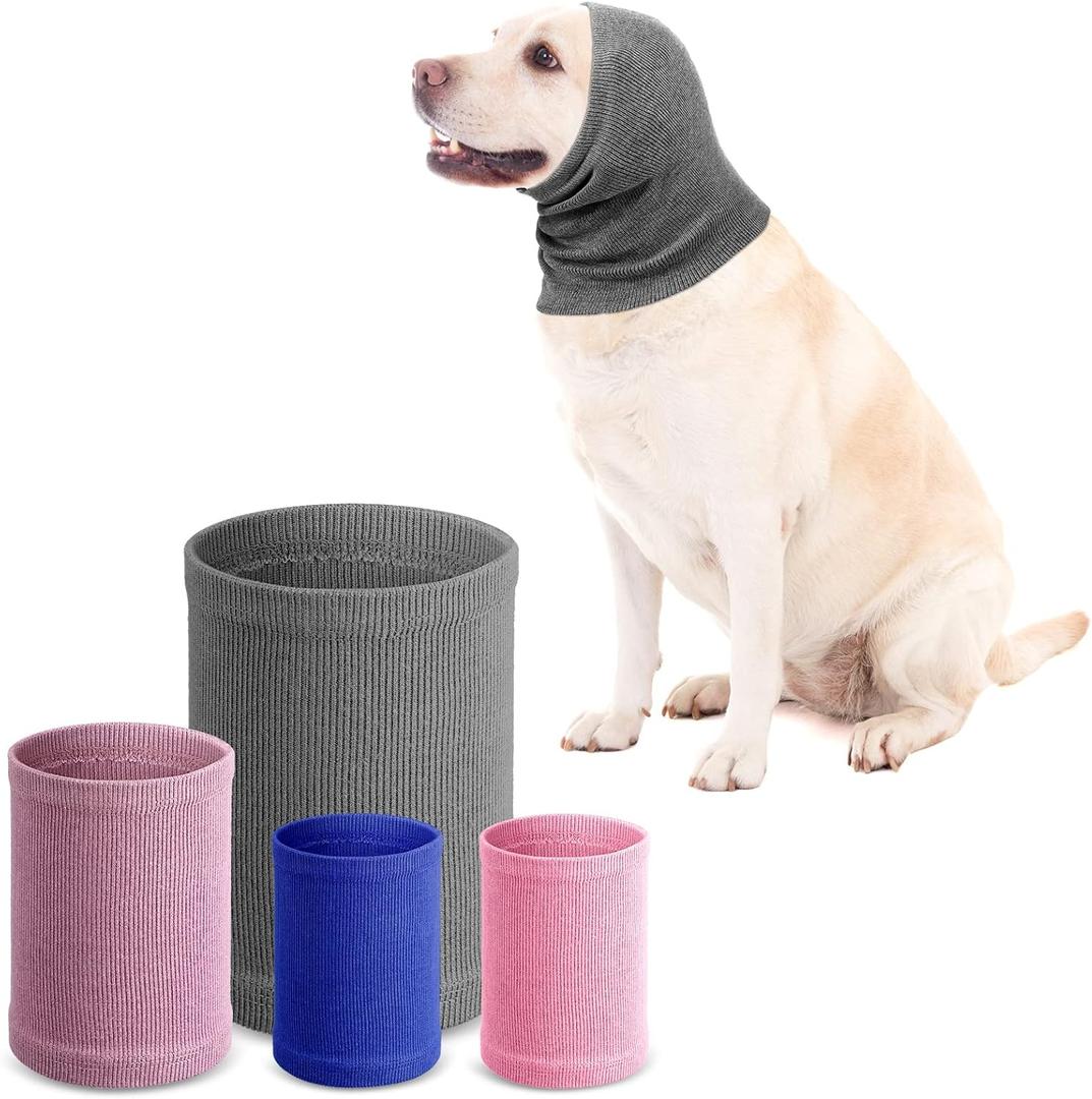 Saintrygo 4 Pcs Dog Snoods Pet Ear Wrap Cover Sound Proof Muffs for Barking and Bathing Warm Winter Scarf for Calming(Blue, Pink, Purple, S, M, L)