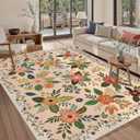 Garvee Home Non-Shedding 5x7 Area Rug Boho Floral Rug Non Slip Low Pile Machine Washable Stain Resistant Large Rugs for Living Room, Bedroom, Farmhouse, Dining Room, Kids Playroom, Pink