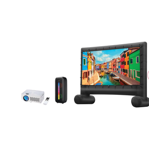 iLive Pop-Up Home Movie Theater Kit with Inflatable Screen, Projector and Party Speaker, 120"