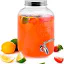 Kook Glass Drink Dispenser, with Leak-Proof Stainless Steel Spigot, Clear Mason Jar, Beverage Storage for Fridge, for Water, Iced Tea, Sangria, Lemonade, 1 Gallon (1, Silver)