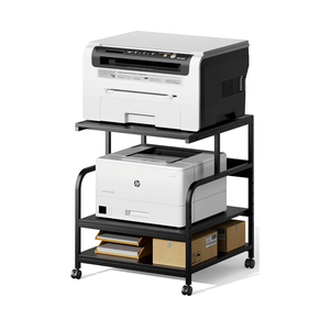 Warmiehomy 24x24 inches Printer Stand with Adjustable Storage Shelf - Large Printer Table with Wheels - 3 Tier Rolling Cart - Use for 3D, Laser, Mini Fridge, Home Office (Black)