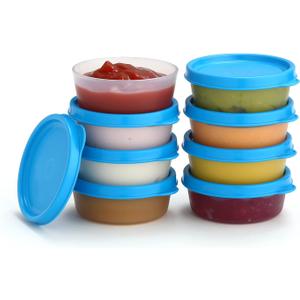 Condiment Cups Containers with Lids- 8 pk. 2.3 oz.Salad Dressing Container to go Small Food Storage Containers with Lids- Sauce Cups Leak proof Reusable Plastic BPA free for Lunch Box Picnic Travel (Blue)