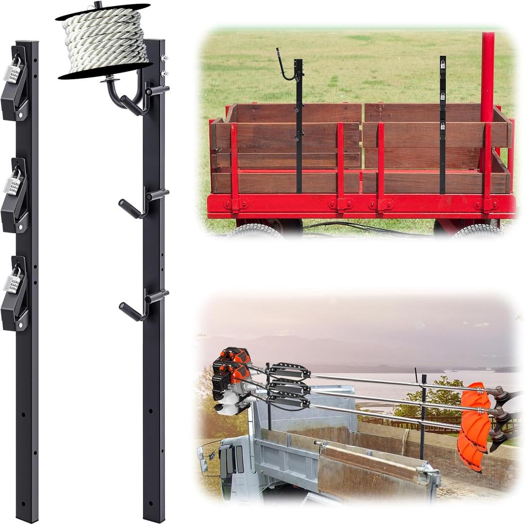 Zonon Locking Trimmer Rack for Open Landscape Truck Trailers Trim Line Holder Enclosed Weedeater Rack with Password Lock, Mount on Landscape Trailer (3 Locking Positions)