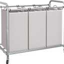 STORAGE MANIAC 3 Section Laundry Sorter, 35.6 Gal (135 L) Laundry Hamper Cart with Heavy Duty Rolling Lockable Wheels and Removable Bags, Clothes Organizer Basket Clothes Separator Hamper, Gray