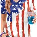 Women 4th of July Fourth of July Red White Blue Patriotic Top July Fourth Star Stripe V Neck T Shirt 3XL