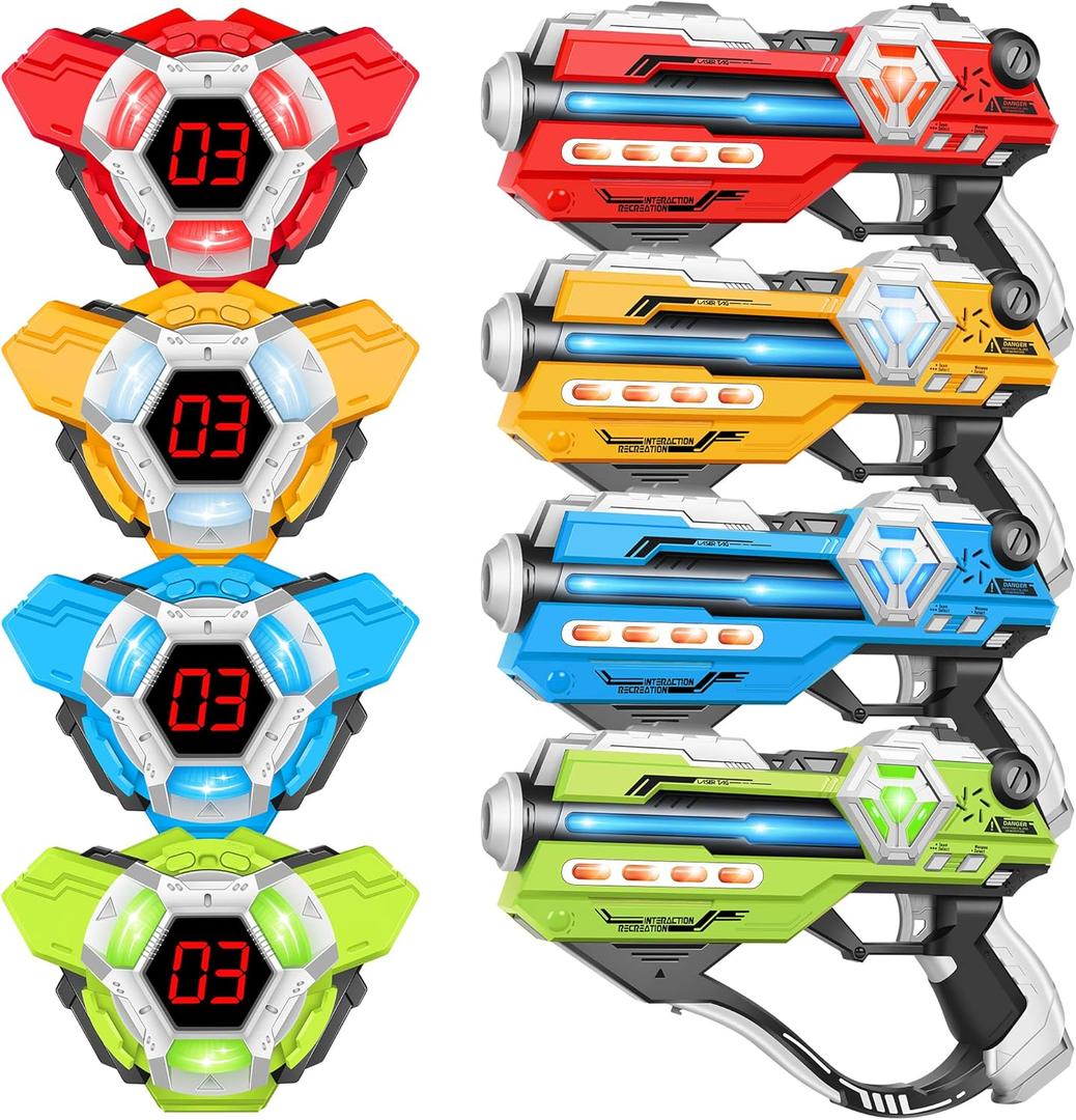 Laser Tag Guns Set of 4 Laser Tag Guns with Digital LED Score Display Vests,Gifts for Teens and Adults Boys & Girls,Adults and Family Fun,Gift for Kids Ages 8 9 10 11 12+Year Old Boy (Red Yellow Blue Green)