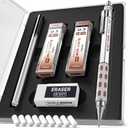 Nicpro Blocky Gear 0.3 mm Mechanical Pencils Set in Case, Metal Pencil with 120 PCS Lead Refills, Eraser for Professional & Adult Art Writing Drafting Drawing