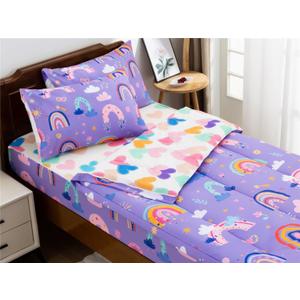 NTBED Rainbow Printed Zipper Bedding Sets Twin Lightweight Microfiber Cloud Comforter Sets with Fitted Sheet Pillow Covers,Purple (Lavender)