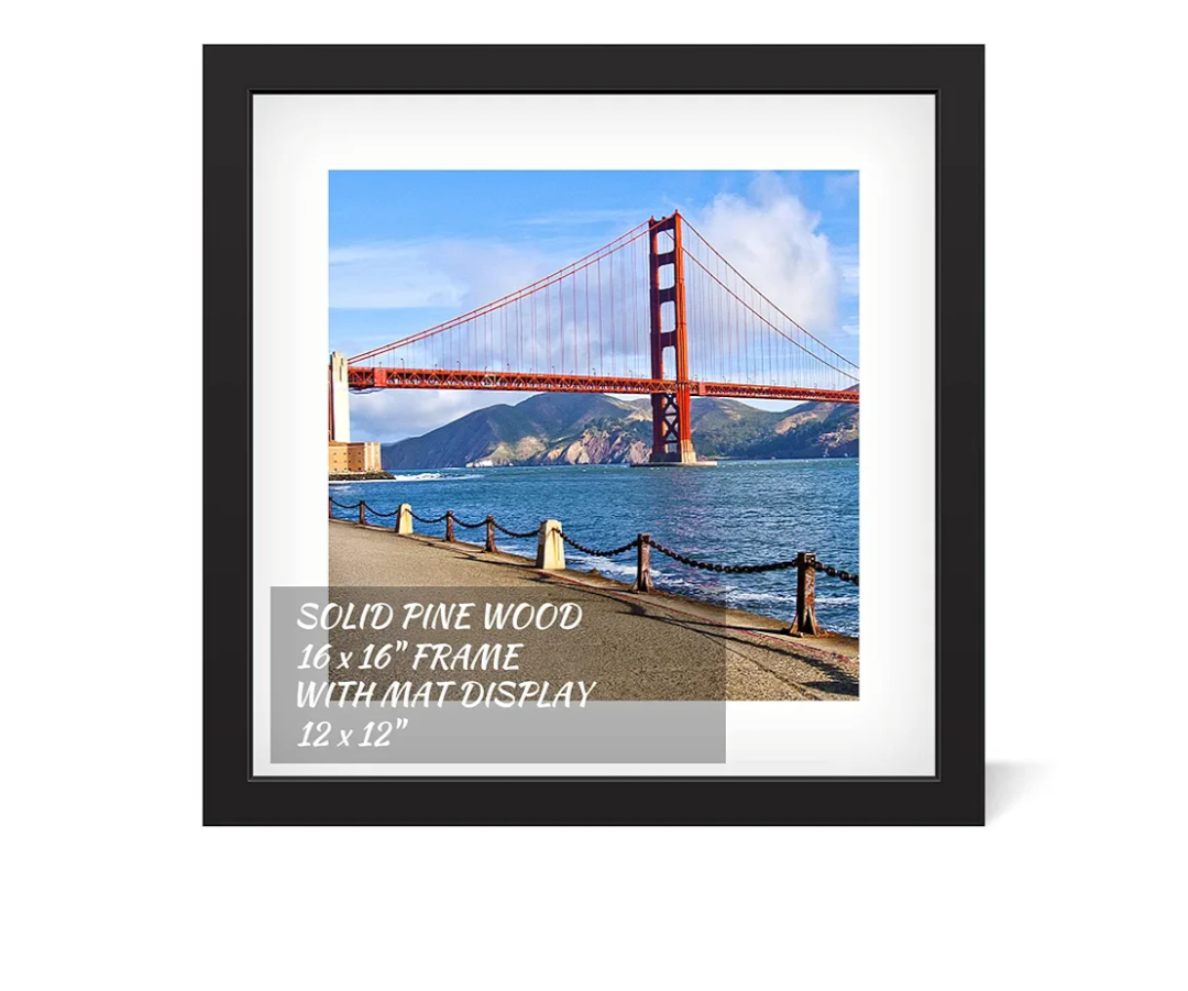 16x16 inch Wood Picture Frame for Wall Hanging Square Photo Frames with Mats 12x12 inch Pictures for Baby Scan,Poster,Decoration,Anniversary,Wedding,Christmas,Diamond Painting(Black)