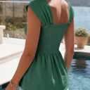 HEYTALALA Womens Cap Sleeve Peplum Tops Square Neck Smocked Babydoll Blouse Ruffle Loose Fit Tunic Top Dressy Tee Shirts (Green, M)