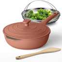 Always Nonstick Multipurpose Saute pan,All-in-One Pan,Large Skillet with Strainer,Deep Frying Pan with Lid(11-inch), PFOA Free non stick,Dishwasher and Oven Safe (Terracotta) (4pc)