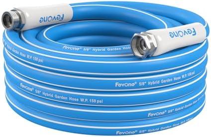 Fevone 35ft Heavy Duty Garden Hose, Lightweight and Flexible, 5/8" ID, 600 PSI, Hybrid Polymer, Kink-Resistant, 3/4" GHT Aluminum Fittings, Drinking Water Safe