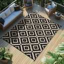 Favoyard Outdoor Rug 5x8 ft Waterproof Reversible Patio Plastic Straw Rugs for Decor Clearance Outside Large RV Camping Area Carpet Mat for Porch Deck Balcony Pool Backyard Picnic Beach Camper Door (Black & Beige)