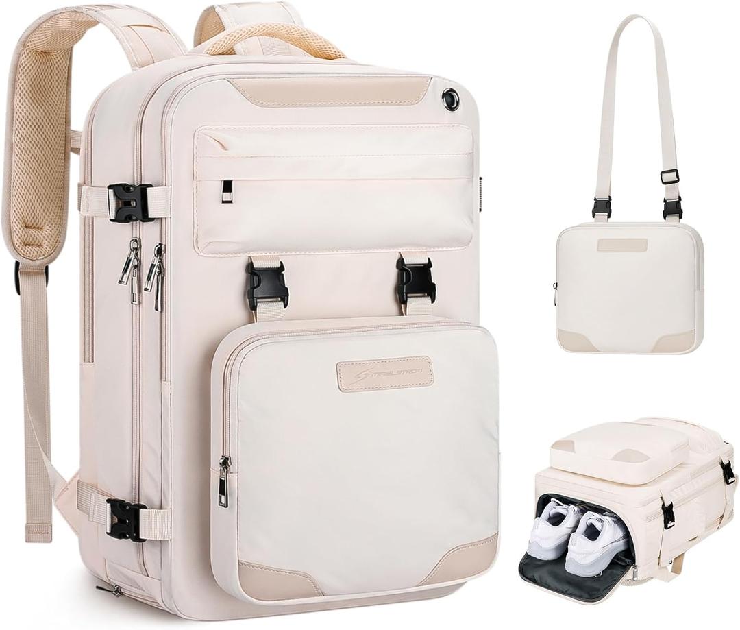 Maelstrom Travel Backpack for Women Men,35L Waterproof Laptop Backpack Fits 17-Inch Laptop, Gift for School Work Backpack with Detachable Crossbody Bag & Shoe Compartment(Beige, Large-Upgrade)